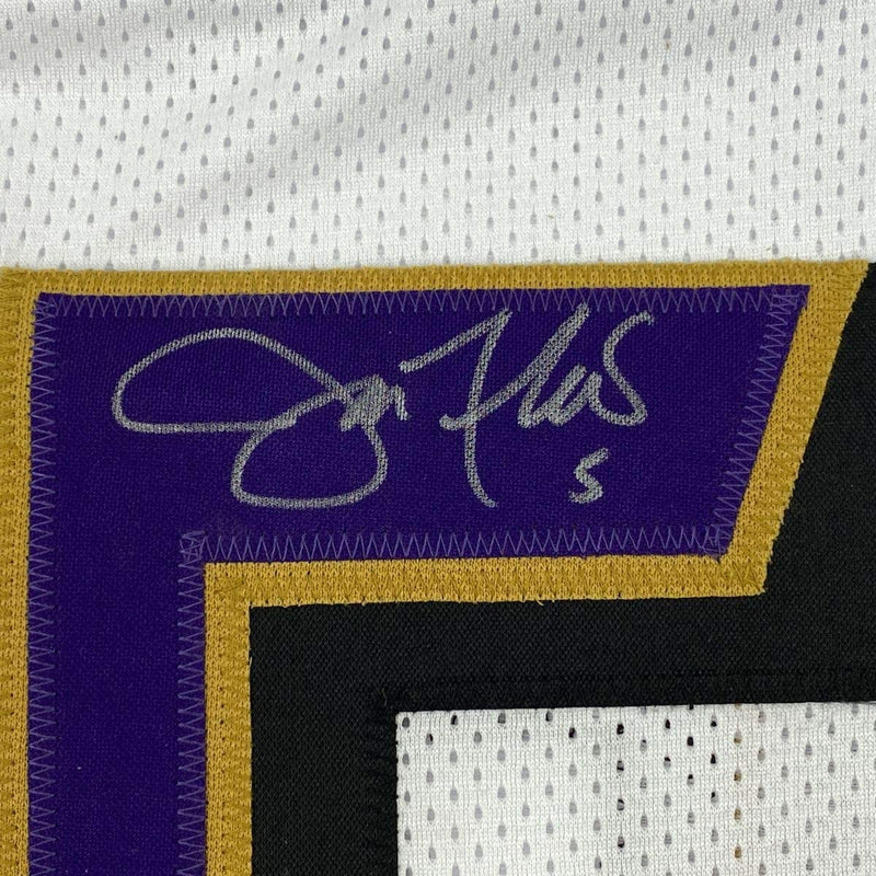 Autographed/Signed Joe Flacco Baltimore White Football Jersey JSA COA