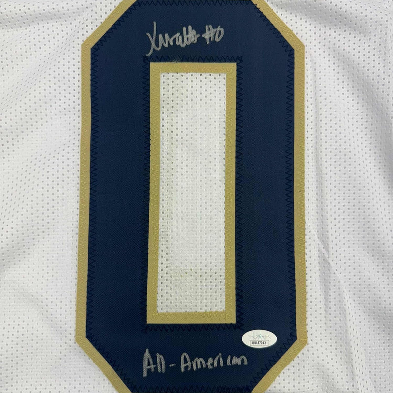 Autographed/Signed Xavier Watts All-American Notre Dame White College Football Jersey JSA COA