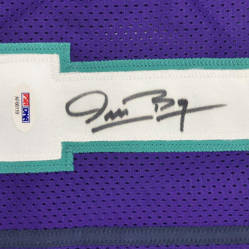 Autographed/Signed Muggsy Bogues Charlotte Purple Basketball Jersey PSA/DNA COA