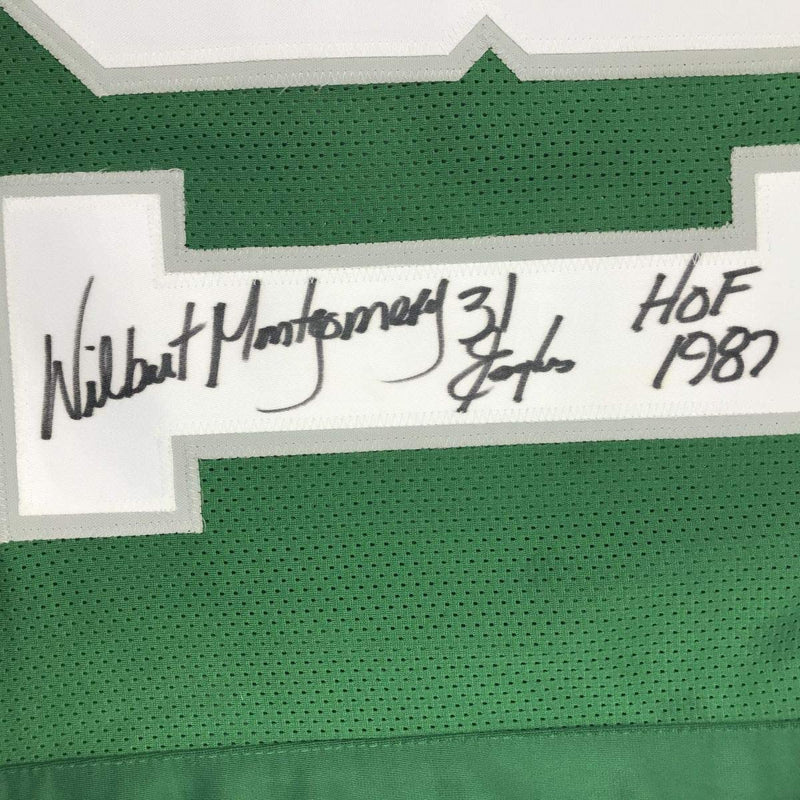 Autographed/Signed Wilbert Montgomery Philadelphia Green Stat Football Jersey PSA/DNA COA