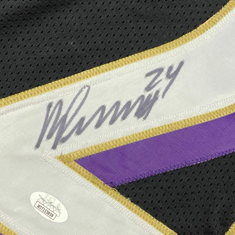 Framed Autographed/Signed Marcus Peters 35x39 Baltimore Black Football Jersey JSA COA