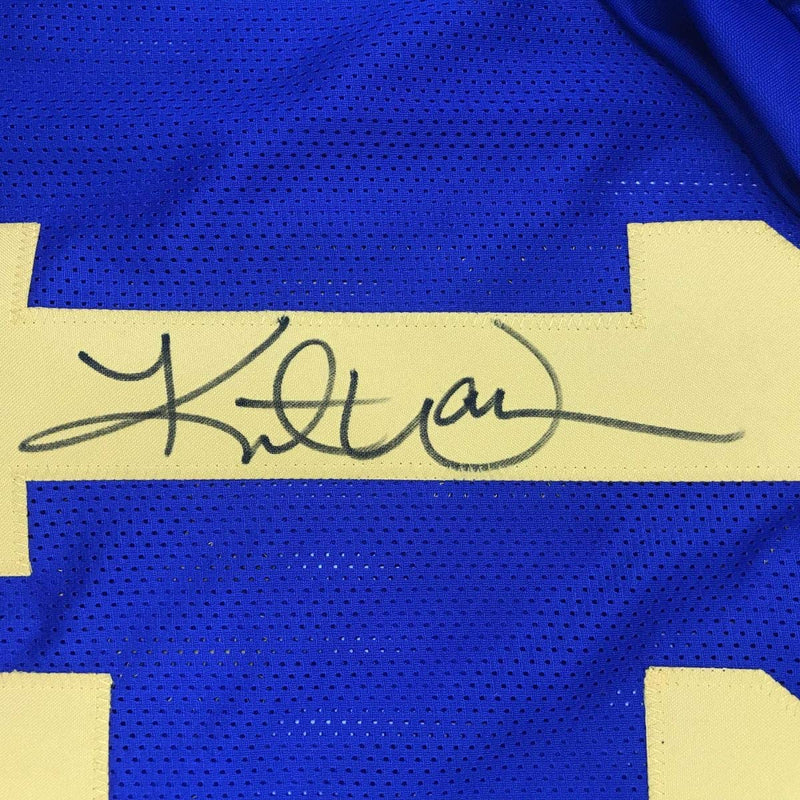 Autographed/Signed Kurt Warner St. Louis Blue Football Jersey JSA COA