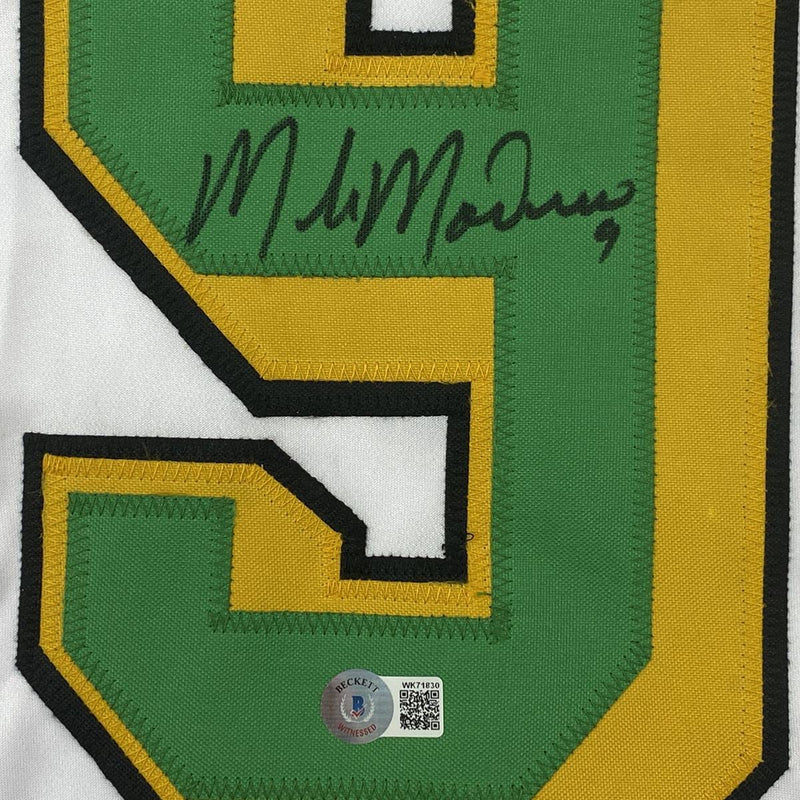 Autographed/Signed Mike Modano Minnesota White Hockey Jersey Beckett BAS COA