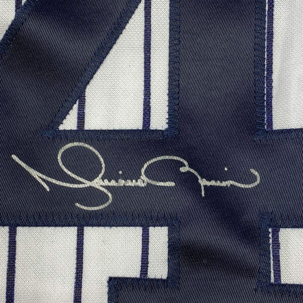 Framed Autographed/Signed Mariano Rivera 35x39 New York Pinstripe Baseball Jersey JSA COA/LOA