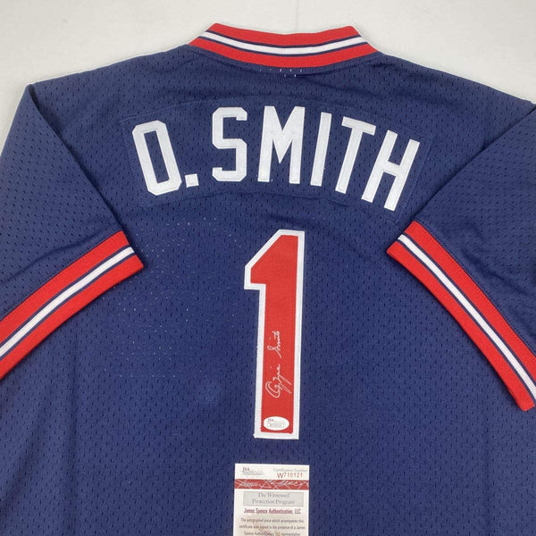 Autographed/Signed Ozzie Smith St. Louis Blue M&N Baseball Jersey JSA COA