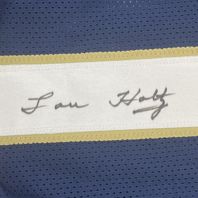 Autographed/Signed Lou Holtz Notre Dame Blue College Football Jersey JSA COA