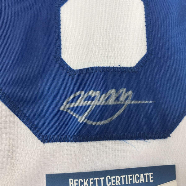 Framed Autographed/Signed Manny Machado 35x39 Los Angeles LA White Baseball Jersey Beckett BAS COA
