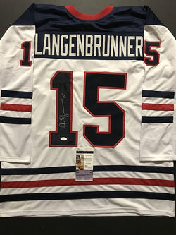Autographed/Signed Jamie Langenbrunner Team USA United States White Hockey Jersey JSA COA
