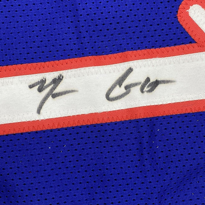 Autographed/Signed Mario Chalmers Kansas Blue College Basketball Jersey JSA COA