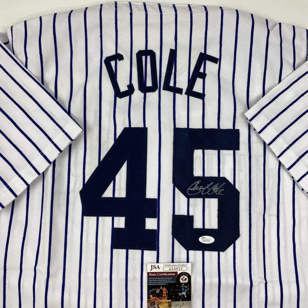Autographed/Signed Gerrit Cole New York Pinstripe Baseball Jersey JSA COA