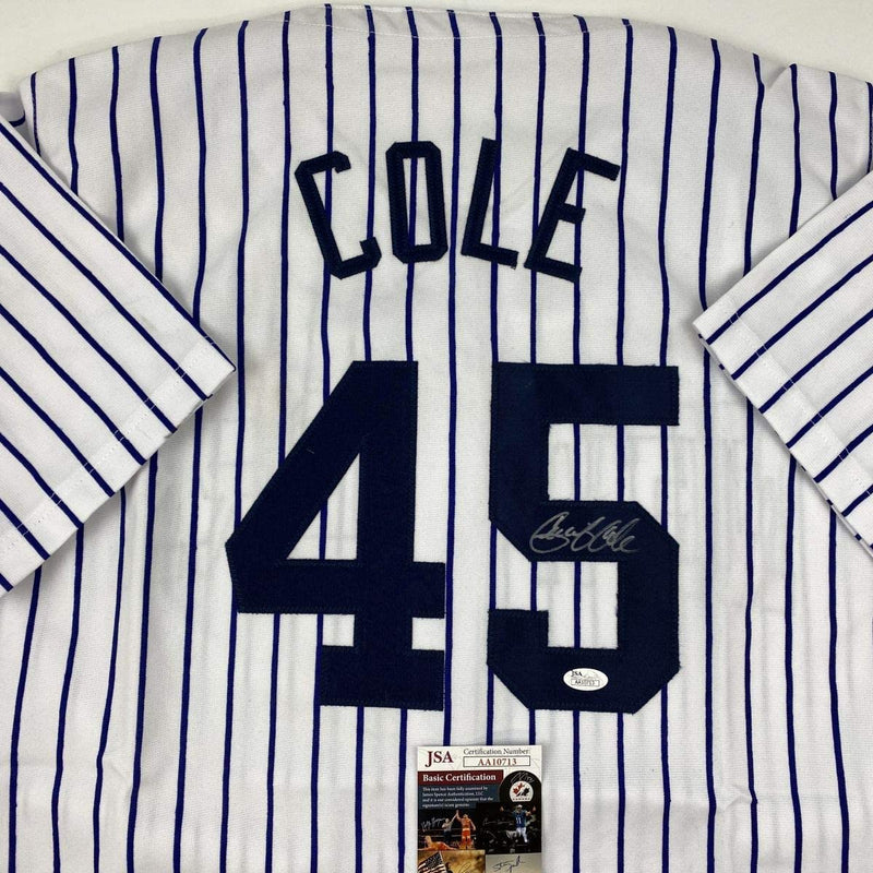 Autographed/Signed Gerrit Cole New York Pinstripe Baseball Jersey JSA COA