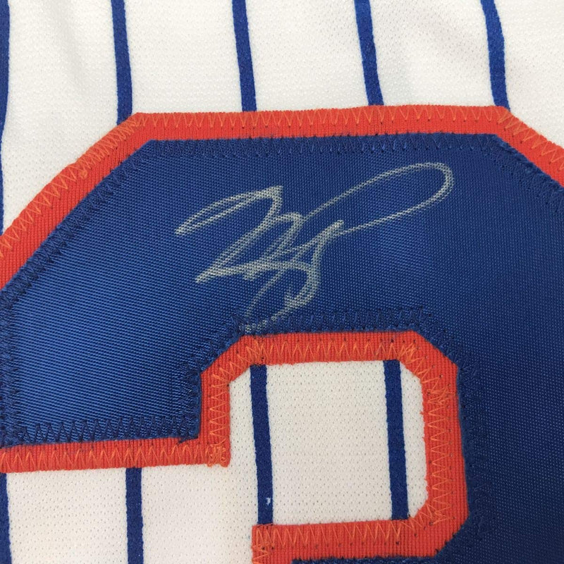Autographed/Signed Mike Piazza New York NY Pinstripe Baseball Jersey Beckett BAS COA