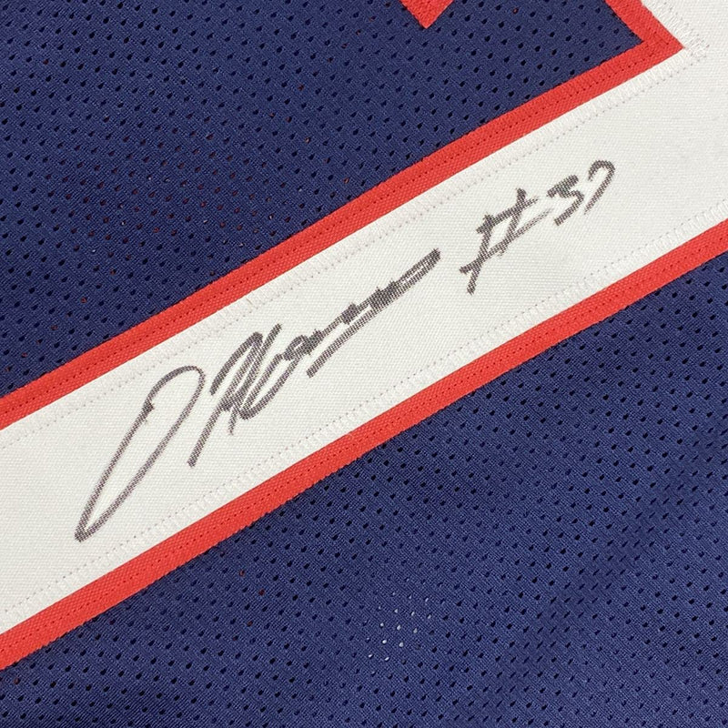 Autographed/Signed Damien Harris New England Blue Football Jersey Beckett BAS COA