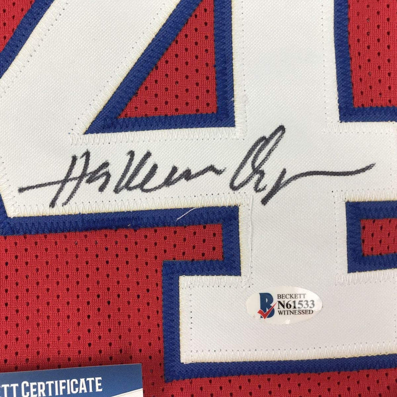 Autographed/Signed Hakeem Akeem Olajuwon Houston Red College Basketball Jersey Beckett BAS COA