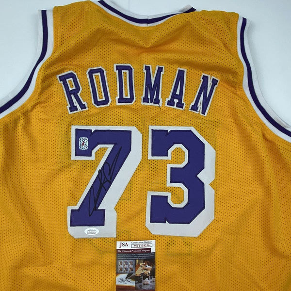 Autographed/Signed Dennis Rodman Los Angeles LA Yellow Basketball Jersey JSA COA #2