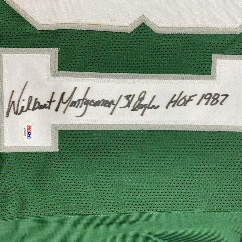 Autographed/Signed Wilbert Montgomery Inscribed Philadelphia Green Football Jersey PSA/DNA COA