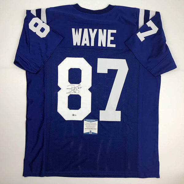 Autographed/Signed Reggie Wayne Indianapolis Blue Football Jersey Beckett BAS COA