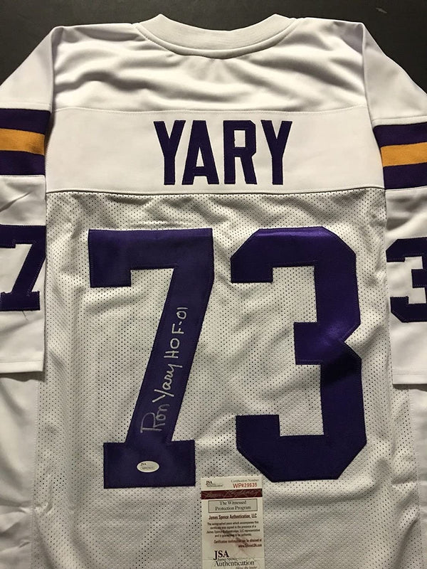 Autographed/Signed Ron Yary HOF 01 Minnesota White Football Jersey JSA COA