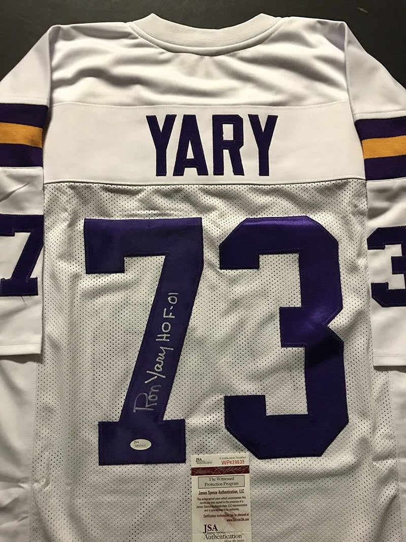 Autographed/Signed Ron Yary HOF 01 Minnesota White Football Jersey JSA COA