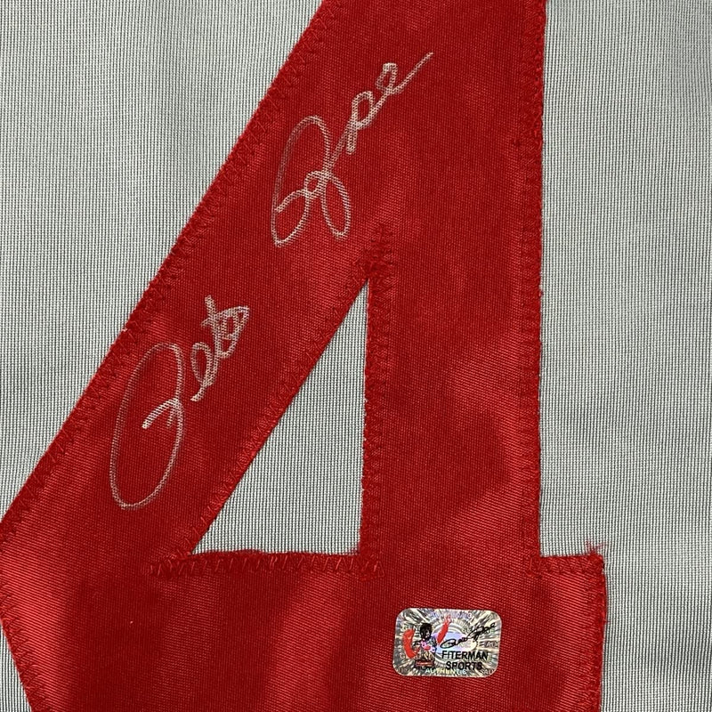Autographed/Signed Pete Rose Cincinnati Grey Baseball Jersey Athlete Hologram COA Holo