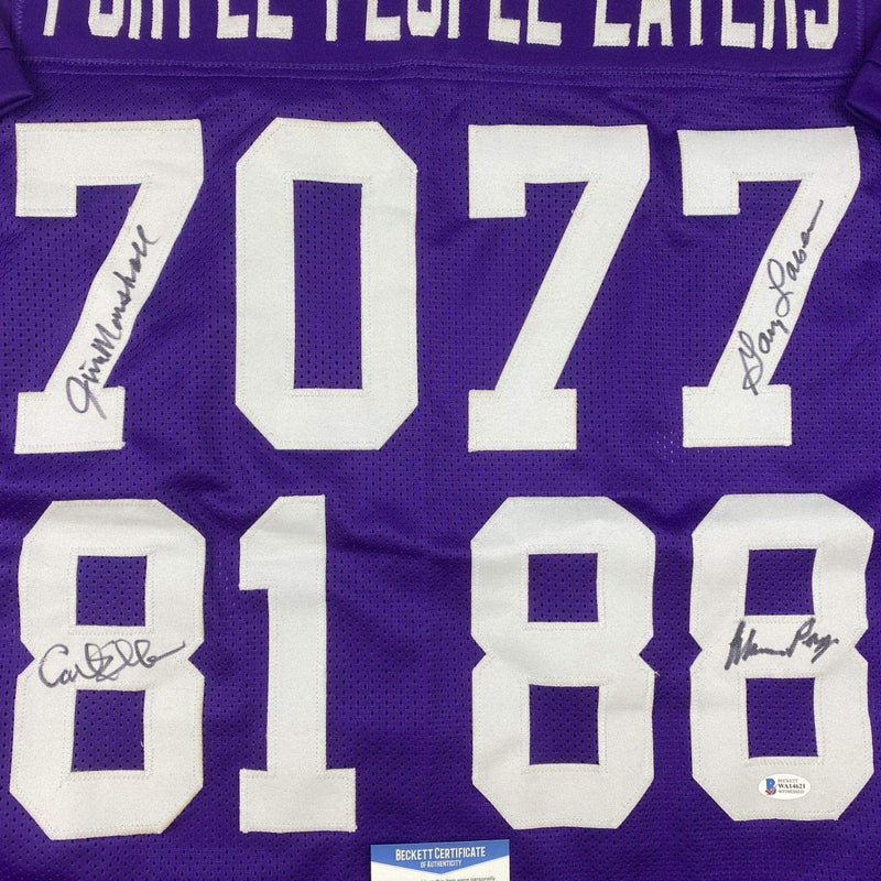Autographed/Signed Purple People Eaters Minnesota Purple Football Jersey Beckett BAS COA