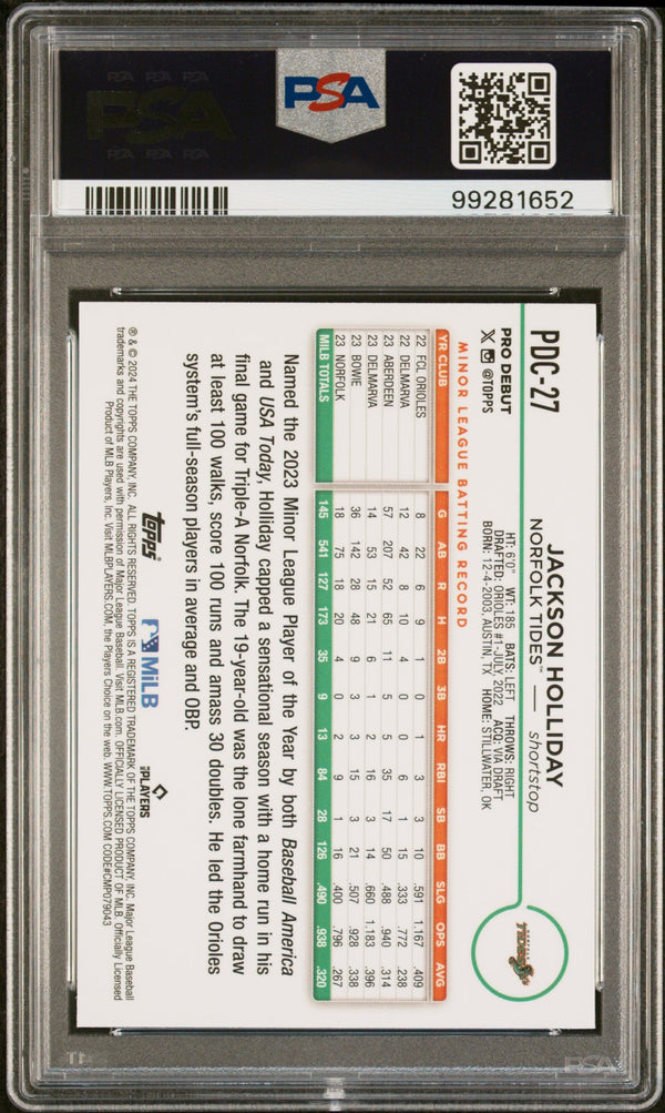 Graded 2024 Topps Pro Debut Jackson Holliday #PDC27 Chrome Rookie RC Baseball Card PSA 10 Gem Mint