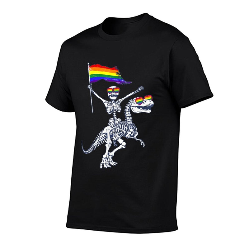 LGBT Skeleton Riding T-Rex Dinosaur Gay Pride Month  Oversized Silhouette T-Shirt