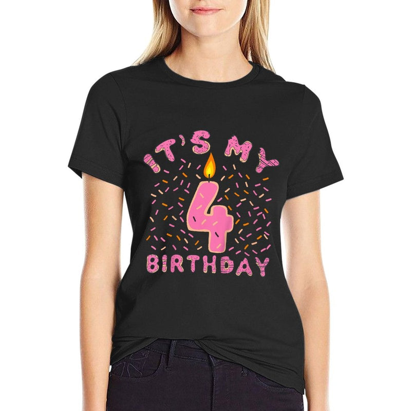 Kids It&#39;s My 4th Birthday Girls 4 Years Old Donut Lover  High-quality Stitching T-Shirt