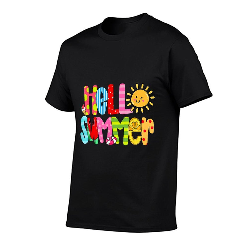 Hello Summer Vacation Ice Cream Popsicle Watermelon Beach  Tagless Design T-Shirt