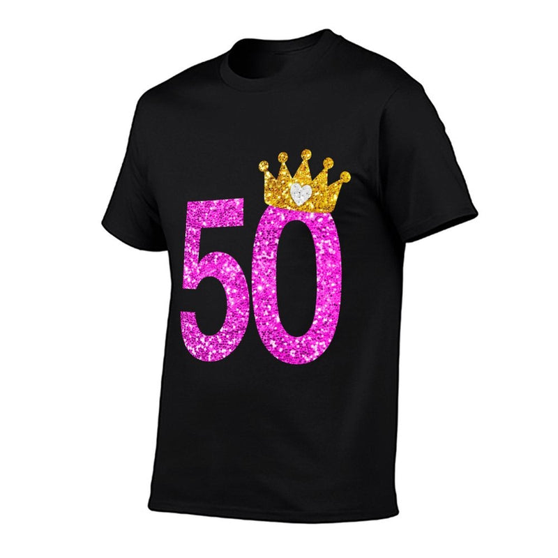 50th Birthday Princess Crown Long Sleeve Shirt  Ribbed Collar T-Shirt