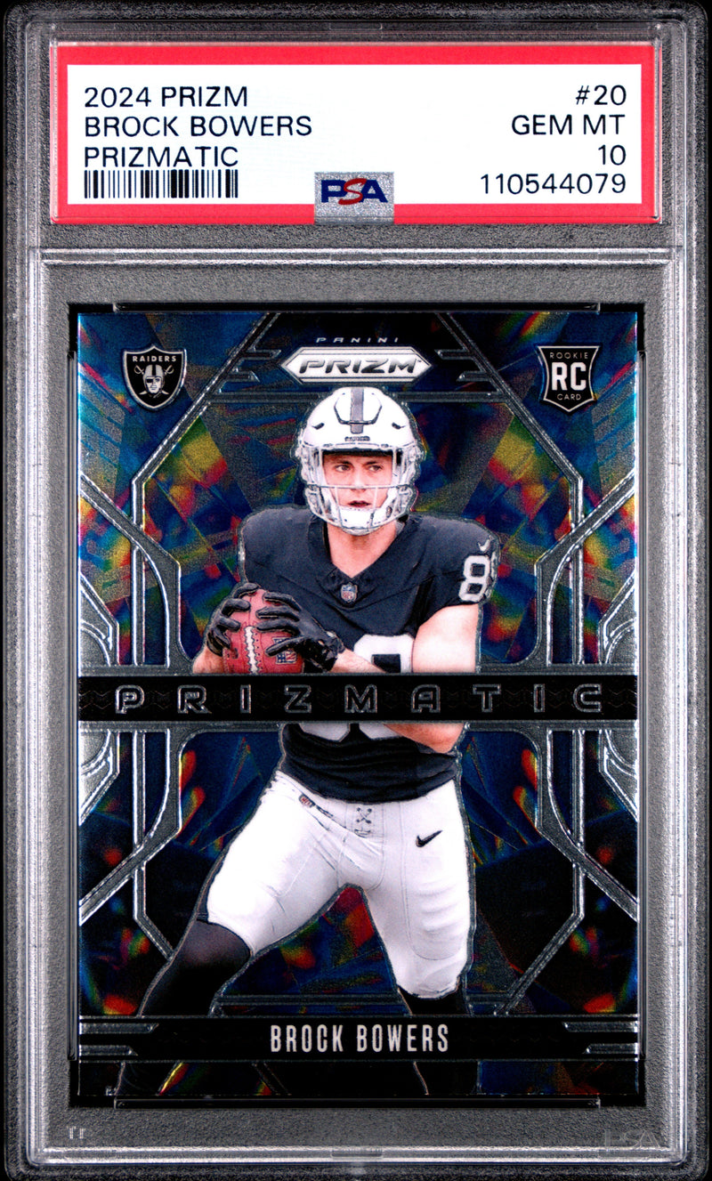 Graded 2024 Panini Prizm Brock Bowers #20 Prizmatic Rookie RC Football Card PSA 10 Gem Mint