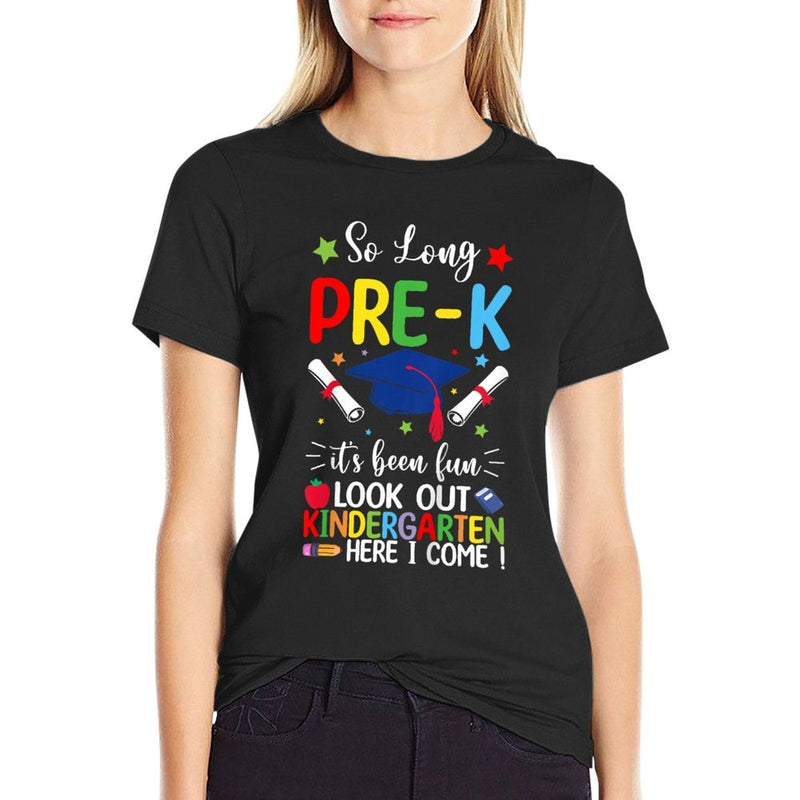 Kids So Long Pre-K Graduation 2024 Kindergarten Here I Come  Fade-proof Color T-Shirt