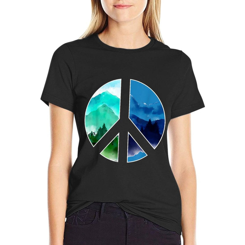 Outdoor Landscape Peace Hippie Nature Peace Sign Forest  Ribbed Collar T-Shirt