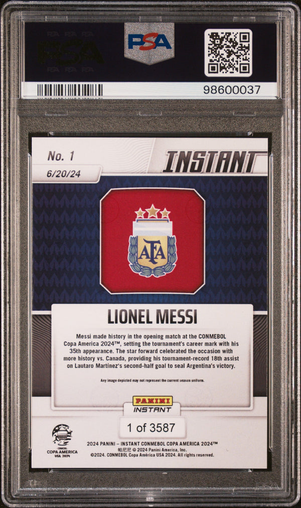 Graded 2024 Panini Instant Lionel Messi #1 Copa America Soccer Card PSA 10 Gem Mint