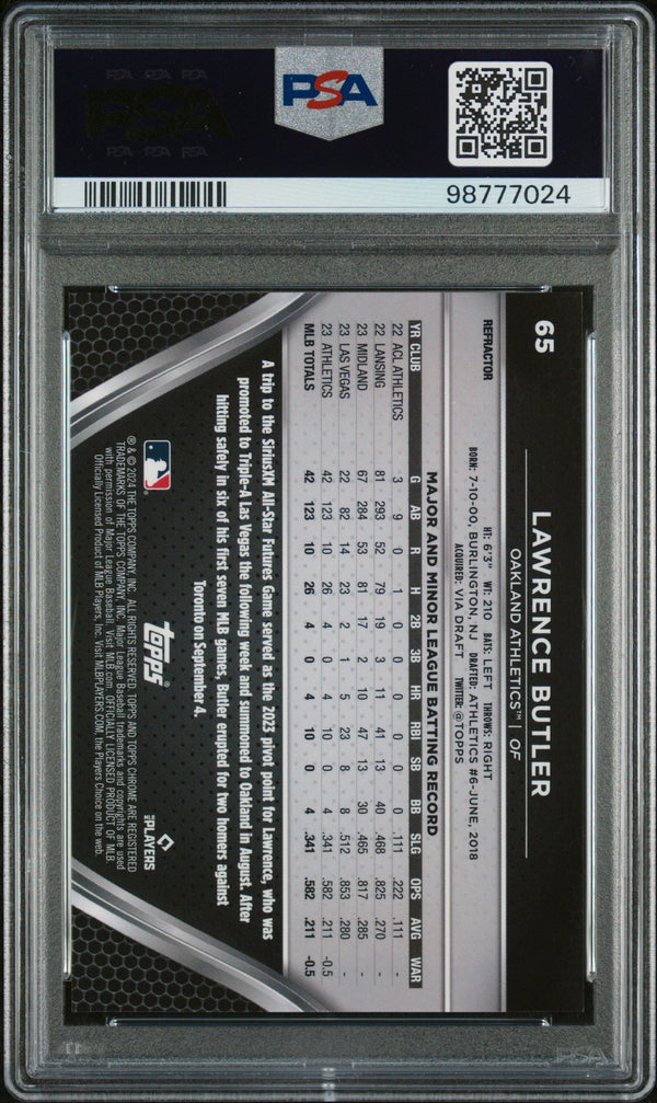 Graded 2024 Topps Chrome Black Lawrence Butler #65 Refractor #/199 Rookie RC Baseball Card PSA 10 Gem Mint
