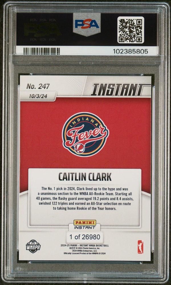 Graded 2024 Panini Instant WNBA Caitlin Clark #247 Rookie RC Basketball Card PSA 10 Gem Mint