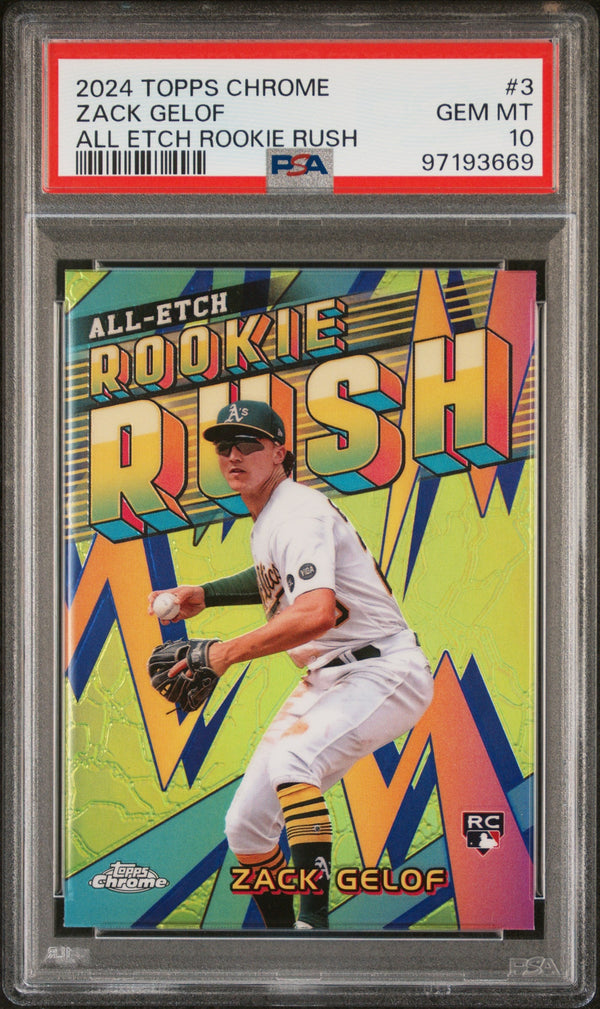 Graded 2024 Topps Chrome Zack Gelof #3 All Etch Rookie Rush Rookie RC Baseball Card PSA 10 Gem Mint