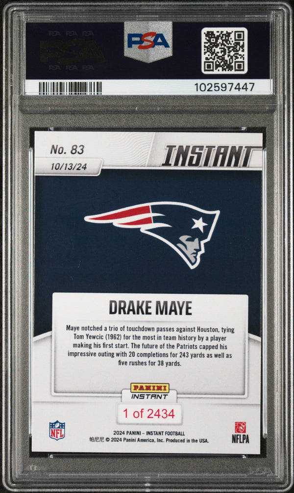Graded 2024 Panini Instant NFL Drake Maye #83 Rookie RC Football Card PSA 9 Mint