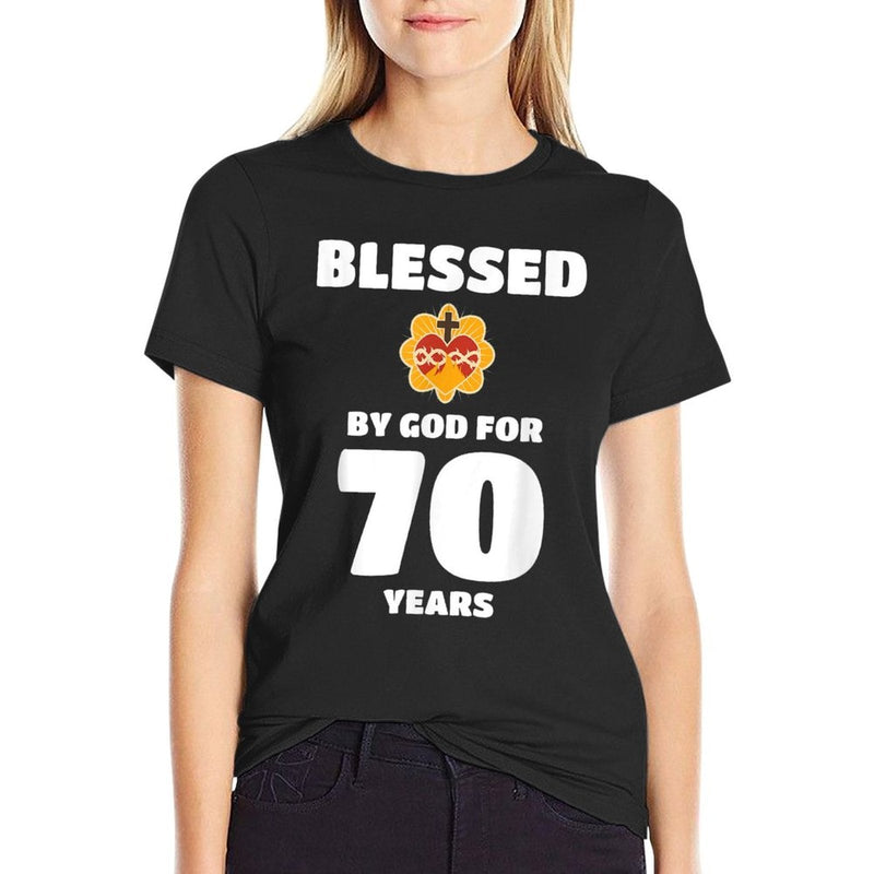 Mom Grandma Blessed by God for 70 Years 70th Birthday  Ribbed Collar T-Shirt