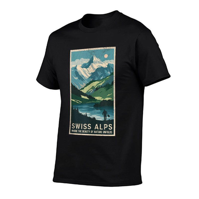 Vintage Travel Posters Swiss Alps Scenic Mountain Landscape  Moisture-wicking T-Shirt