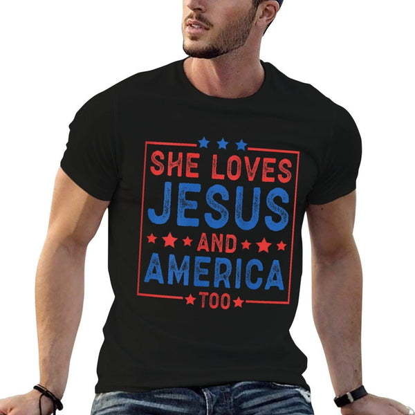 Womens She Loves Jesus And America Too Women USA  Slim-fit Cut T-Shirt