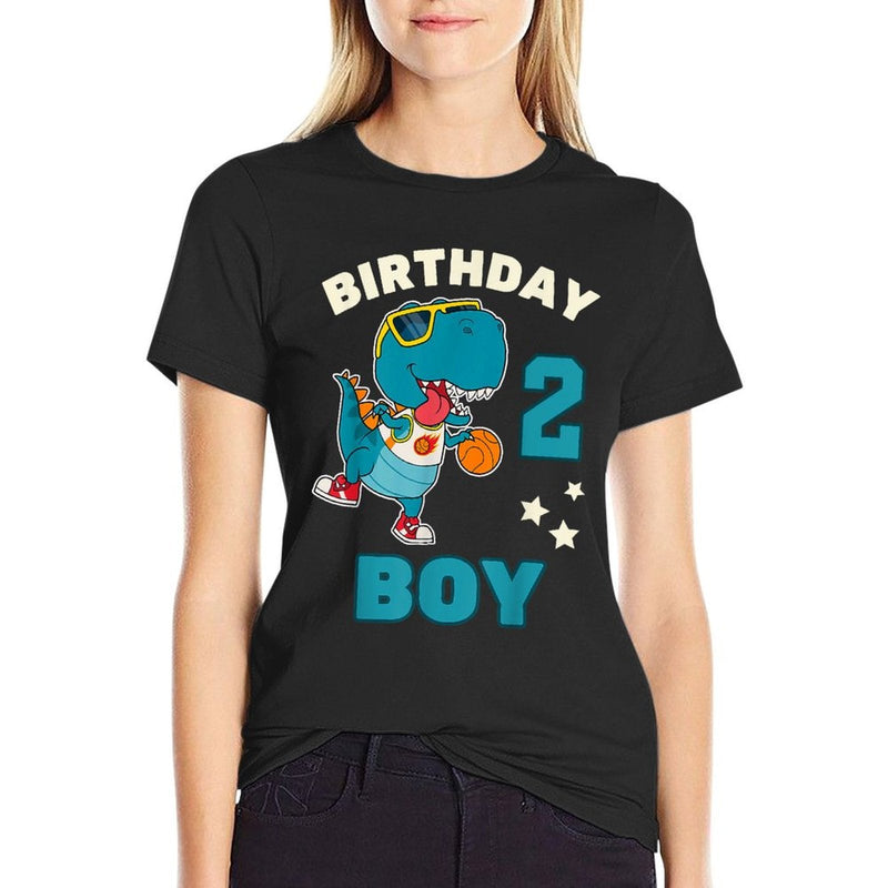 Kids Two 2 Year Old Basketball Dinosaur 2nd Birthday Boy Comfortable T-Shirt