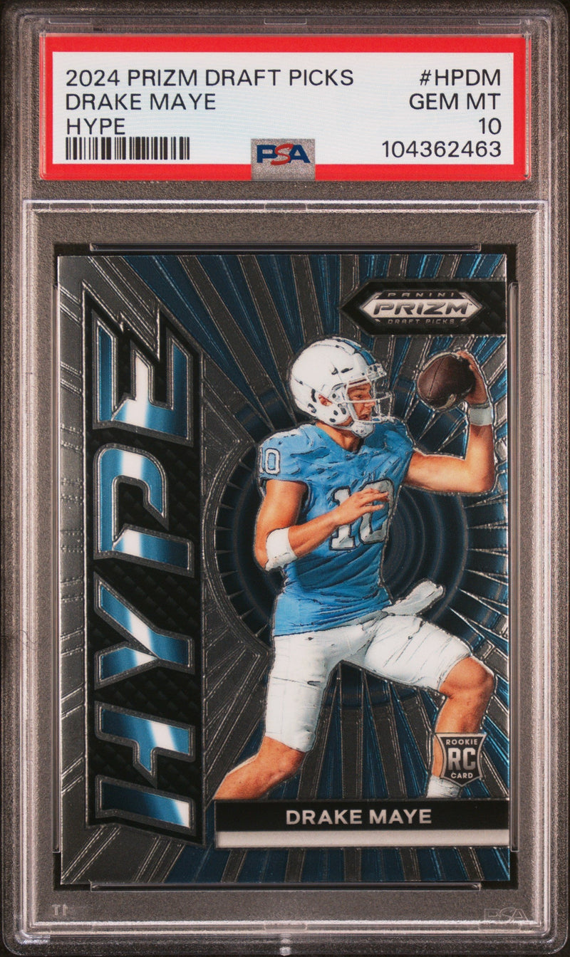 Graded 2024 Panini Prizm Draft Picks Drake Maye #HPDM Hype Rookie RC Football Card PSA 10 Gem Mint