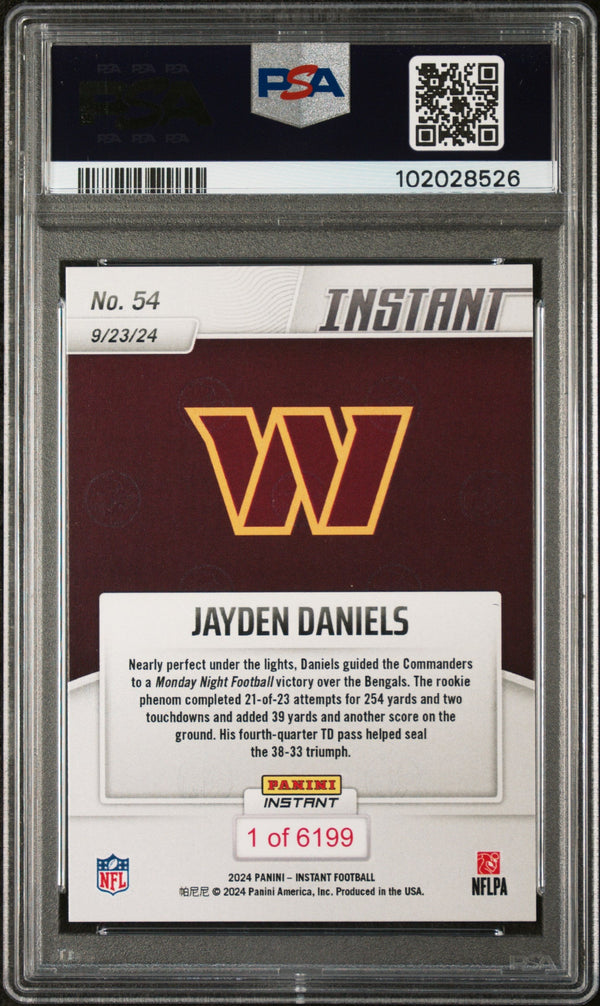Graded 2024 Panini Instant NFL Jayden Daniels #54 Rookie RC Football Card PSA 9 Mint
