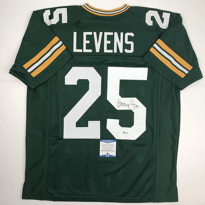 Autographed/Signed Dorsey Levens Green Bay Green Football Jersey Beckett BAS COA