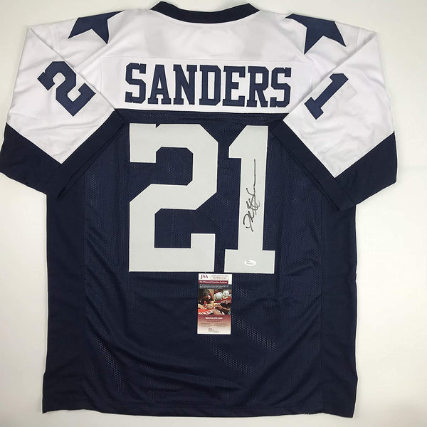 Autographed/Signed Deion Sanders Dallas Thanksgiving Day Football Jersey JSA COA