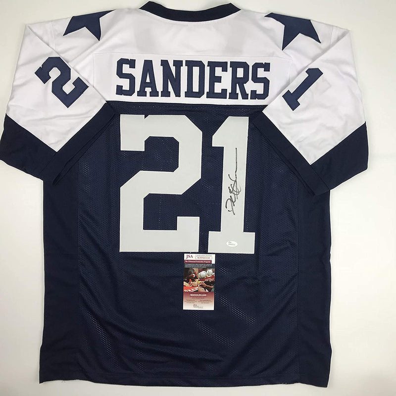 Autographed/Signed Deion Sanders Dallas Thanksgiving Day Football Jersey JSA COA