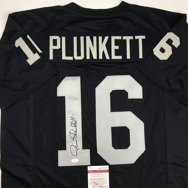 Autographed/Signed Jim Plunkett Oakland Black Football Jersey JSA COA