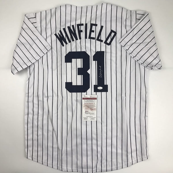 Autographed/Signed Dave Winfield New York Pinstripe Baseball Jersey JSA COA