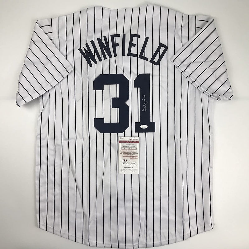Autographed/Signed Dave Winfield New York Pinstripe Baseball Jersey JSA COA